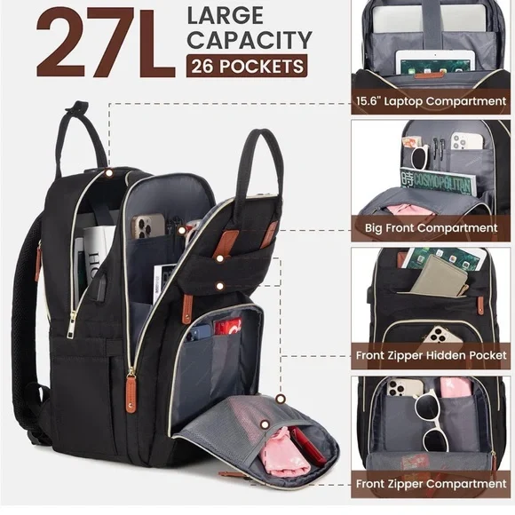 Black and Brown Backpack with Padded Straps and Durable Fabric - Picture 2 of 11